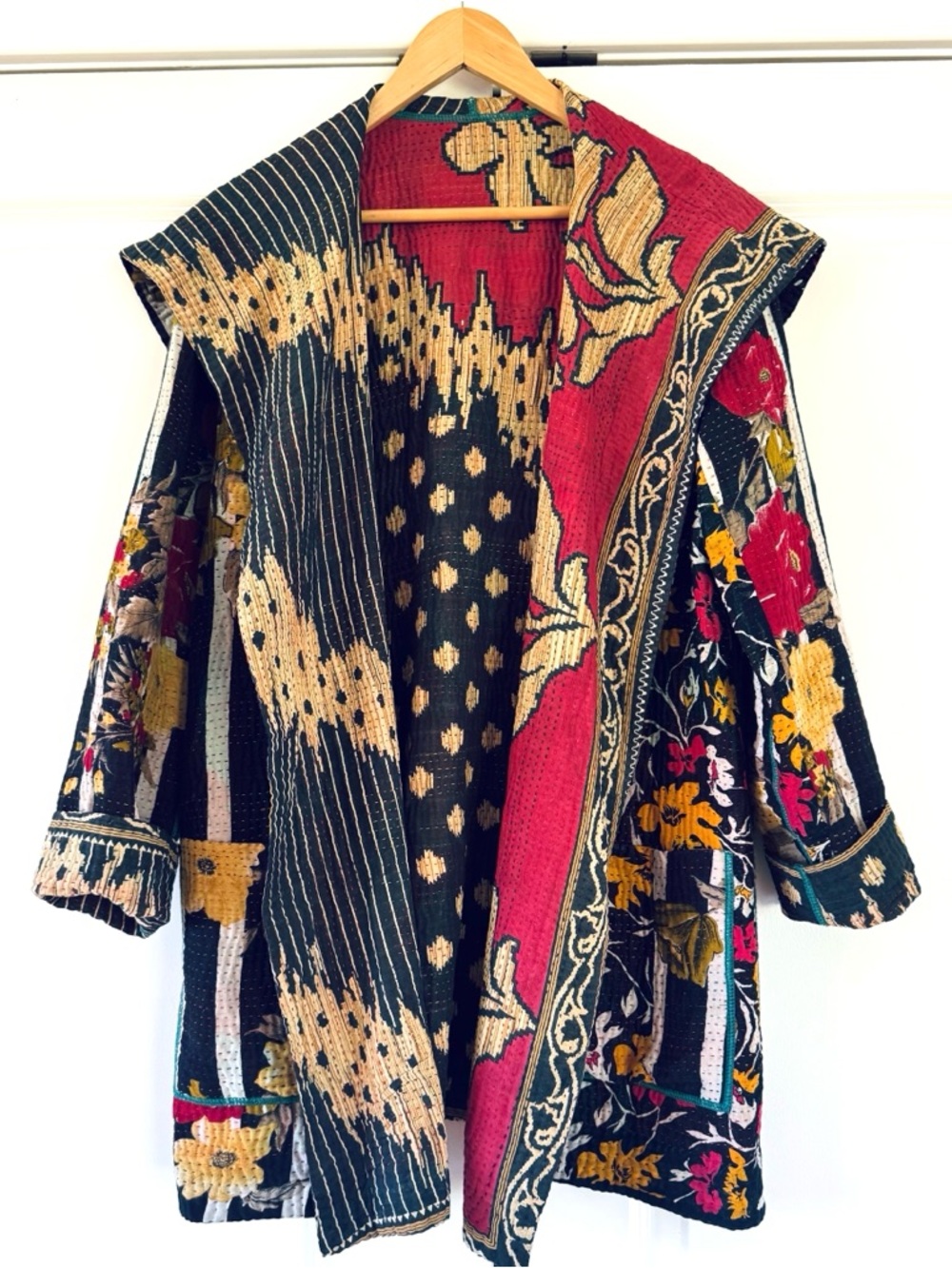 Mieko Mintz Kantha Reversible Jacket Cotton Quilted Art To Wear Printed Size M?